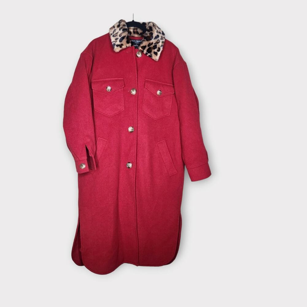 Anthropologie Red Coat with Leopard Collar - Picture 3 of 10